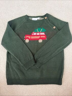 4T The Smockwe Bear Green Knit Sweater with classic Red Car Christmas
